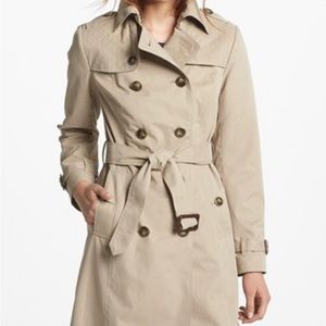 LONDON FOG Double-breasted Hooded Classic Audrey Trench Coat in Tan
